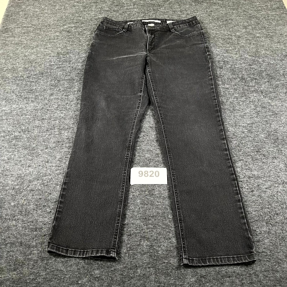 Jones New York Sutton Straight Jeans Womens 14 Black Denim Cotton Stretch Casual